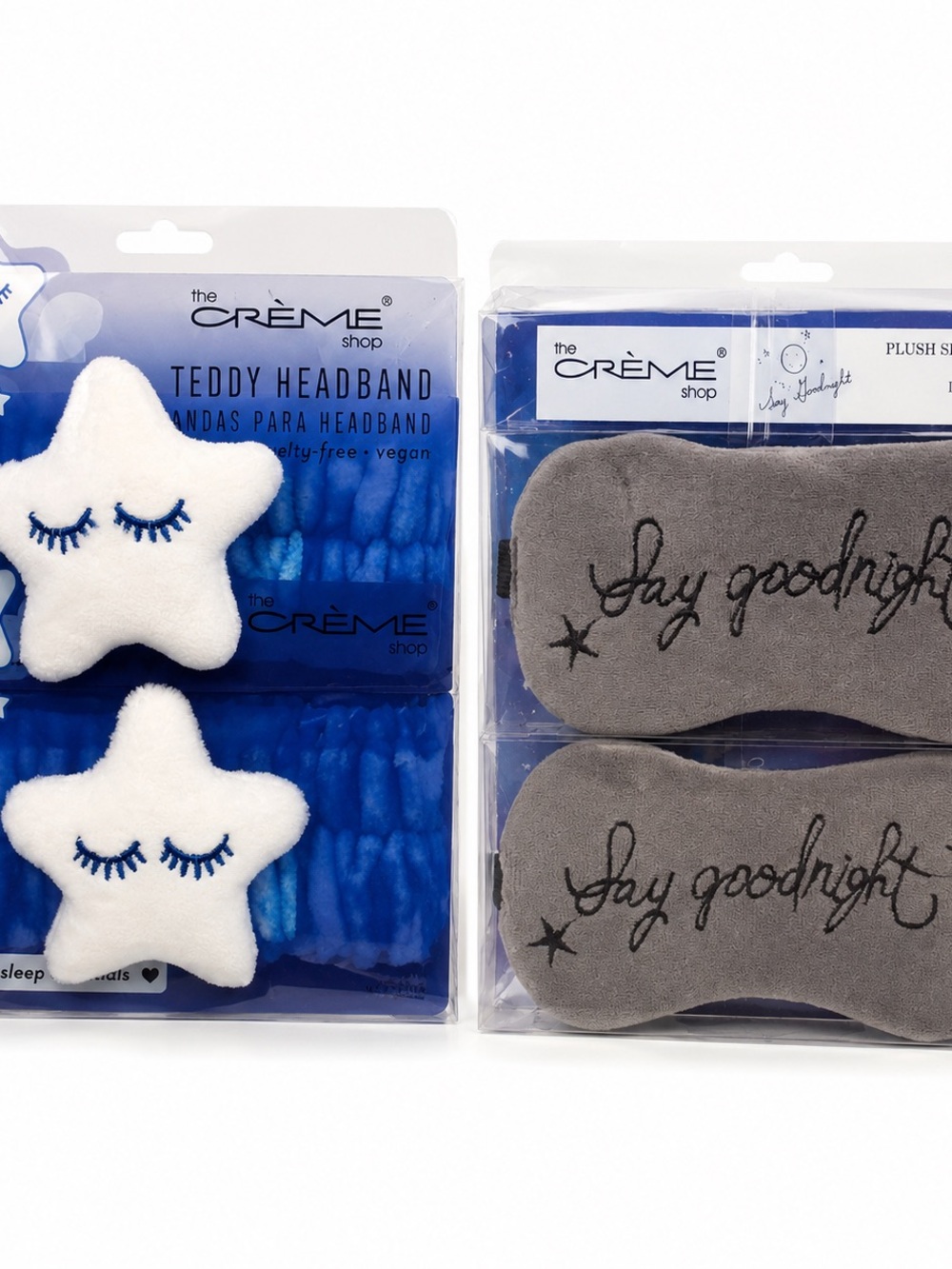 The Crème Shop Blue Teddy Headband with White Star Accents & Sleep Masks (4pc)